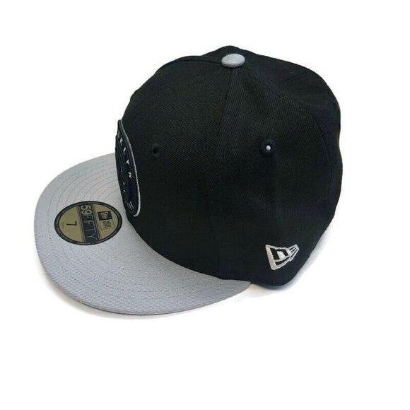 59Fifty New Era Mens Size 7 NBA Brooklyn Nets Fitted Hat Cap Pennant Patch Black - Picture 5 of 7
